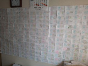 研修生の部屋の壁。漢字を頑張って覚えています